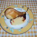 Pera asada con chocolate y leche