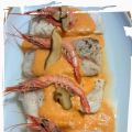 Mero con gambas y shitake en salsa