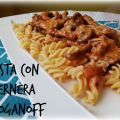 Pasta con ternera strogonoff