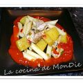 Pasta con lomo y piña