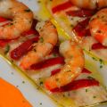 Lubina con gambas y mayonesa de piquillo
