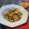Pasta con salmón y trigueros