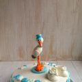 Tarta fondant bautizo con cigüeña!!