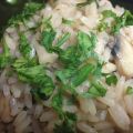 Arroz blanco con champiñones y calamares