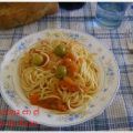Espaguetis con cebolla y aceitunas