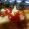 Cuadraditos de carne con berenjena.