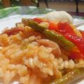 arroz con esparragos y pimiento rojo