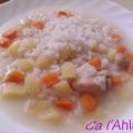 Caldo de arroz con pollo