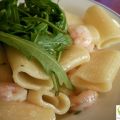 MACCHERONI CON RUCULA Y GAMBAS