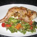 Conejo asado al tomillo con salteado de verduras