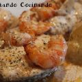 Merluza con salsa de langostinos y nata