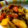 CAZUELA DE MEJILLONES CON GUISANTES Y ALCACHOFAS