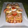 Pastel de puerros y gambas