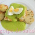 Pescado blanco en salsa verde con guisantes