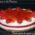 Tarta fácil de queso y fresa sin horno