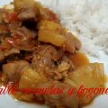Cerdo agridulce con verduras y arroz