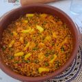 Fideua de bacalao y marisco