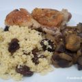 Cuscús con pasas, pollo y berenjenas.