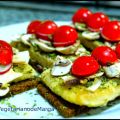 Montadito de escalope de soja con champiñones