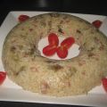 Corona de arroz con alcachofas y jamón