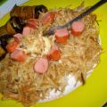 Fideuá con salchichas y berenjena