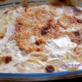 Gratinado de patata, cebolla y jamón de York