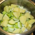 Dúo de sopas y Pudding de manzanas con natillas