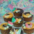Cupcakes de cacahuetes y buttercream bicolor.