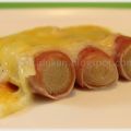 Rollitos de jamón y puerro gratinados