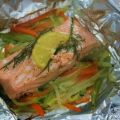 Salmón en papillote con verduras al eneldo.