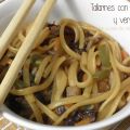 Tallarines con setas y verduras