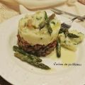 Hachis parmentier de panceta, col y espárragos.