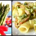Pasta con crema de espárragos y bacon crujiente