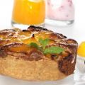 Tarta de melocotones en almíbar