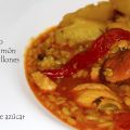 Arroz caldoso con salmón y mejillones