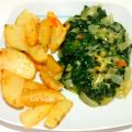 Espinacas cremosas y patatas gajo sin fritos