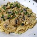 Espaguetis con champiñones al cava, sin lactosa