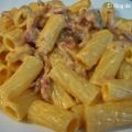 Tortiglioni con Salsa de Chorizo, Bacon y Coñac