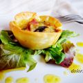 Quiche de bocado con  panceta, espárragos y ceps