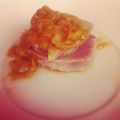 Bonito con crema de cebolla