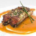 Crema de patatas a la riojana con costilla asada