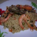 Arroz huerta con langostinos