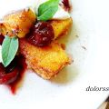 Torrijas de polenta con cerezas al coñac