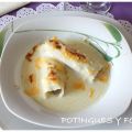 Canelones de carne con bechamel de puerros