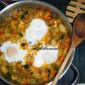Cazuela de verduras con huevos al vapor