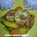 LANGOSTINOS AL CURRY CON FRUTAS TROPICALES