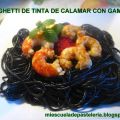 SPAGHETTIS DE TINTA DE CALAMAR CON GAMBAS