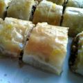 Baklava de chocolate, frutos secos y naranja.