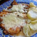 Pollo empanizado al gratín con souflé de papas