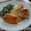 Merluza al horno con mayonesa de piquillo.